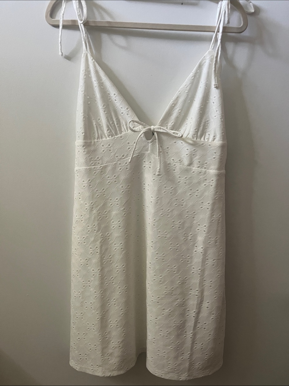 White Eyelet Tie-Shoulder Mini Dress NWOT
